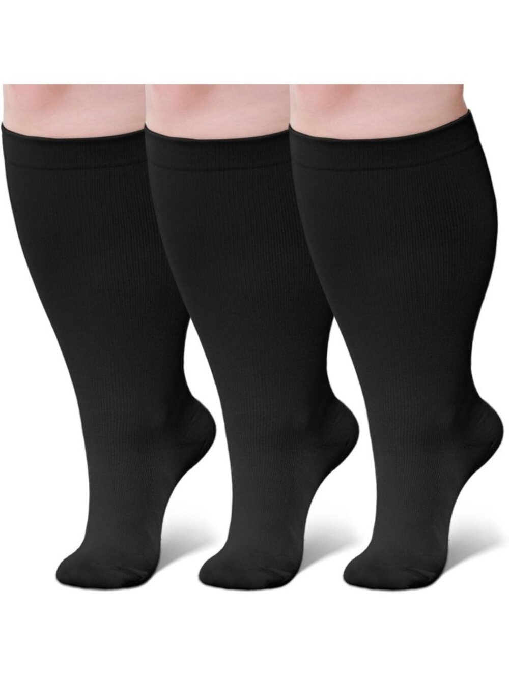 Plus Size Compression Socks - 3 Pairs Wide Calf Support Stockings 20-30 mmHg for